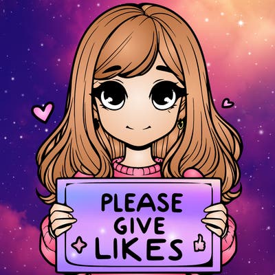 realistic girl that is holding a sign that says please give likes