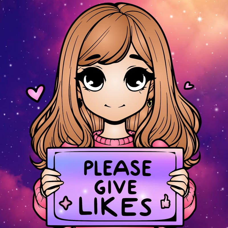 realistic girl that is holding a sign that says please give likes