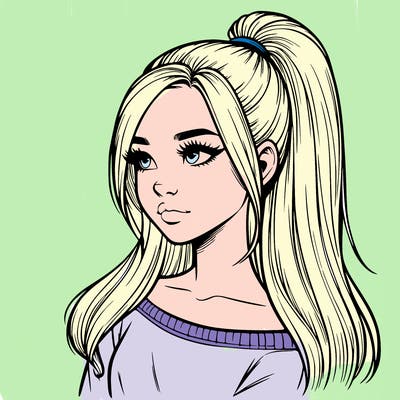 realistic girl with a high ponytail