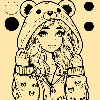 realistic girl in a animal pjs hoodie