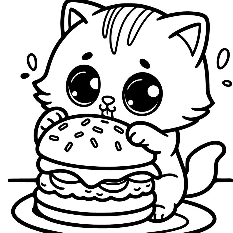 kitten eating a hamburger