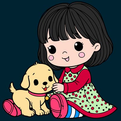 toddler girl with puppy