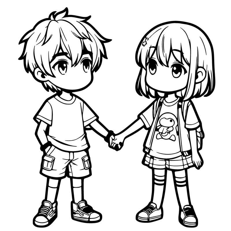 girl and boy holding hands anime