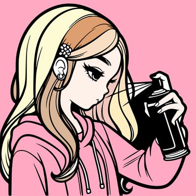 a realistic girl spray painting