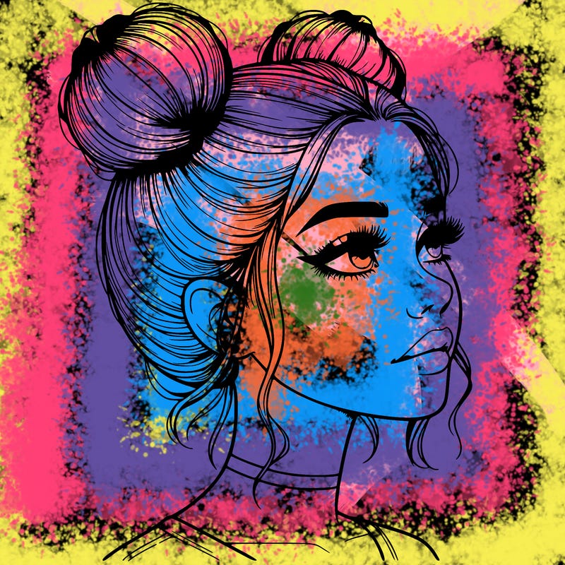 realistic girl with buns on the top of her head