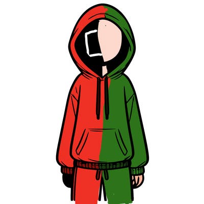 faceless girl in a tracksuit with a hood on and no hair