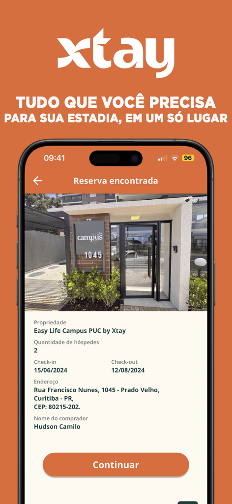 Xtay: Estadias Inteligentes - Reservation confirmation screen in the Xtay app showing property details and check-in dates
