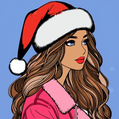 realistic girl in santa hat