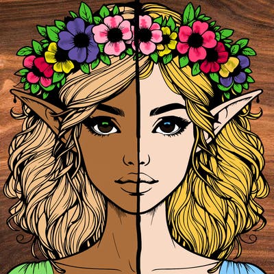 realistic female elf with flower crown