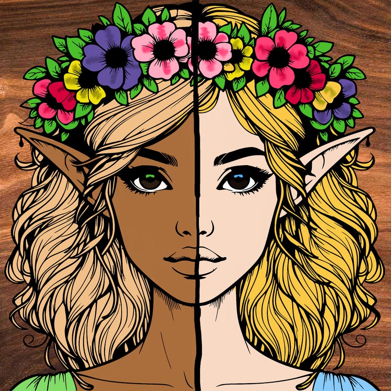 realistic female elf with flower crown