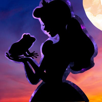 a shadow of a princess holding a frog realistic