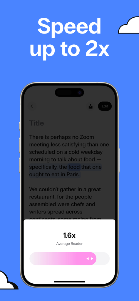 Speak4Me Text to Speech Reader - Speak4Me app interface showing the reading speed adjustment slider set to 1.6x