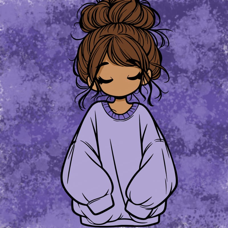 girl with baggy sweatshirt and messy bun