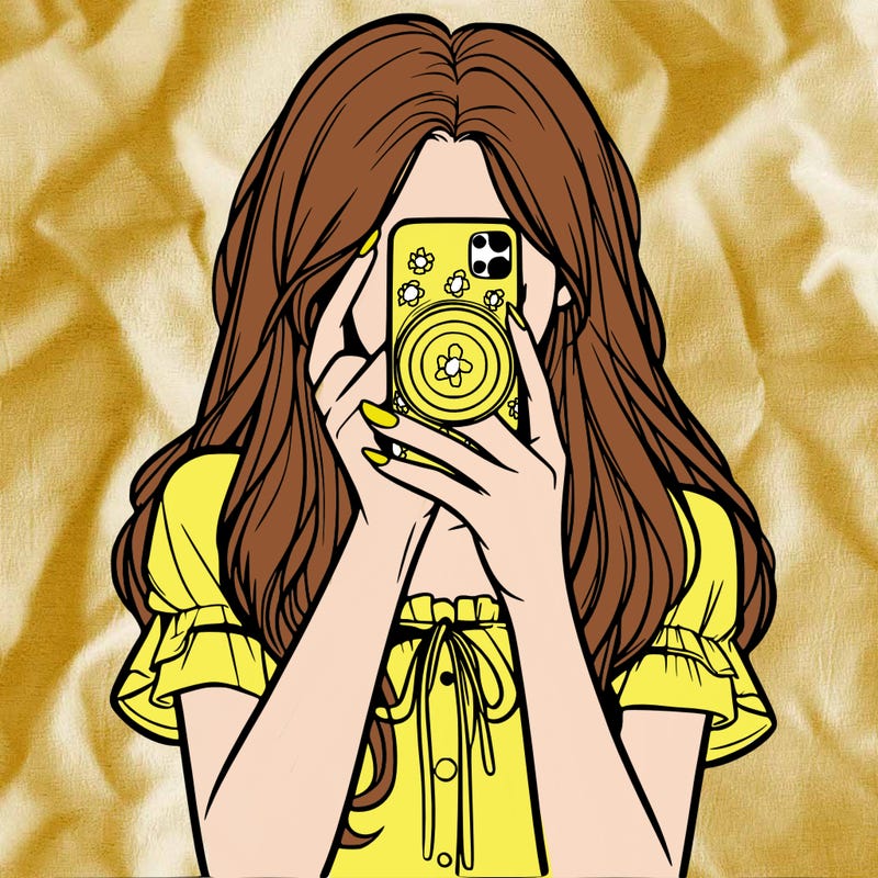 a realistic girl holding her phone taking pictures