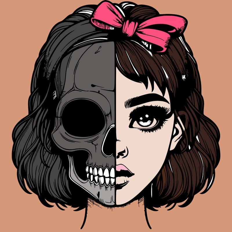 realistic girl with half skull mask
