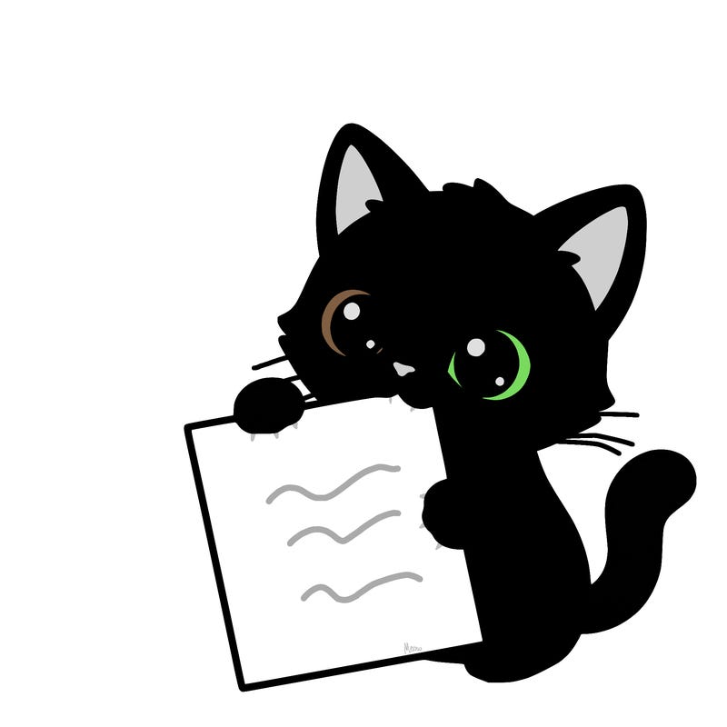 a small cat with a blank sheet of paper in its hand. the cat is sooooooo cute!