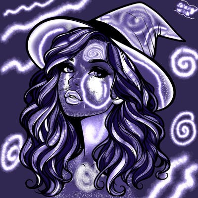 realistic witch girl with wavy hair and lips