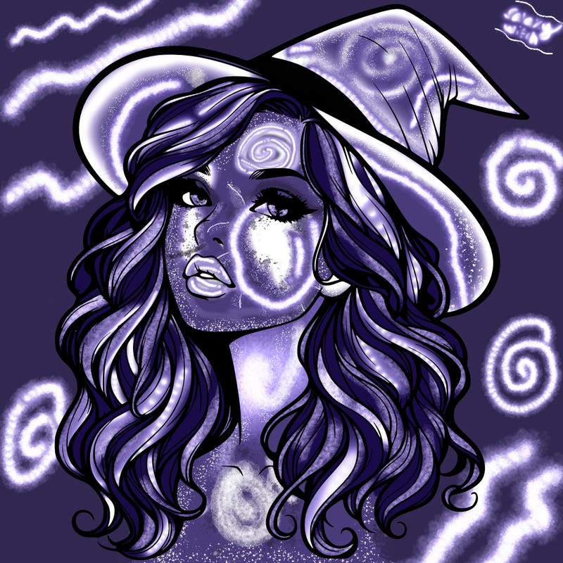 realistic witch girl with wavy hair and lips