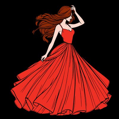 realistic woman with dress flowing in the wind