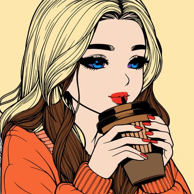 realistic girl drinking coffee