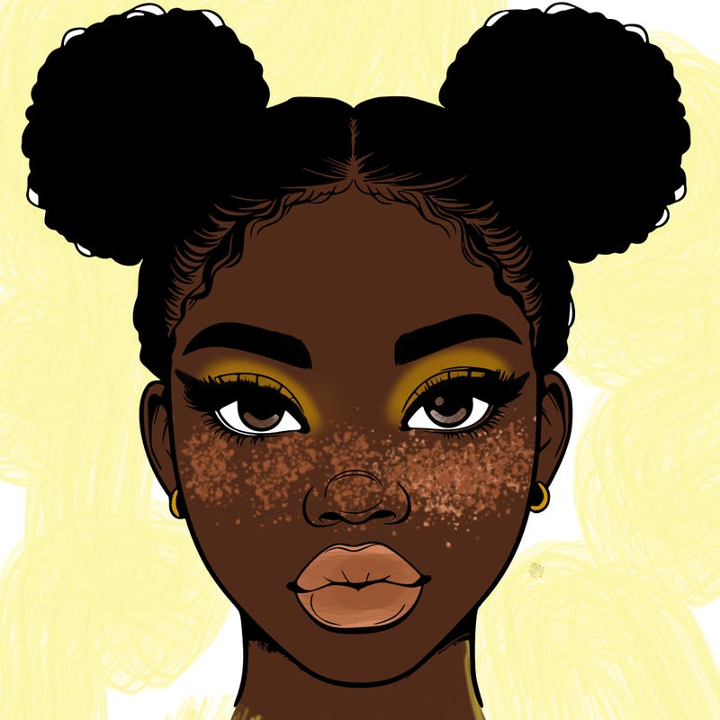 realistic black woman with two buns