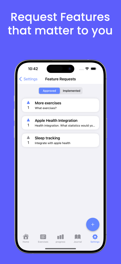 Sleep Apnea & Snore Exercises - Pantalla de la aplicación Ejercicios para Apnea del Sueño y Ronquidos que muestra las solicitudes de funciones del usuario, como la integración con Apple Health y el seguimiento del sueño