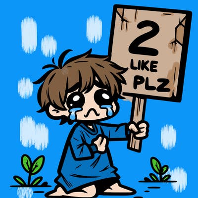 small poor toddler crying with sign that says 2 like plz