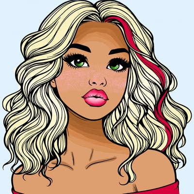 realistic girl with wavy hair and lips