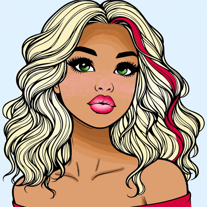 realistic girl with wavy hair and lips