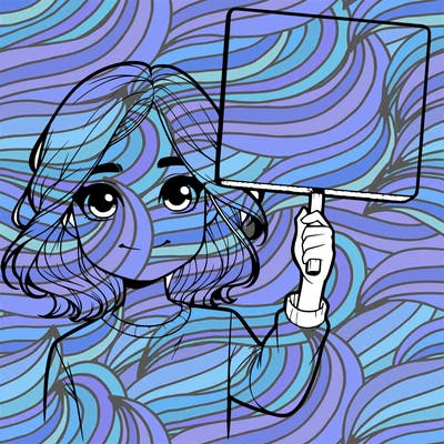 realistic girl holding up a sign