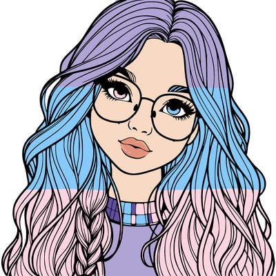 girl with long hair and freckles and glasses realistic
