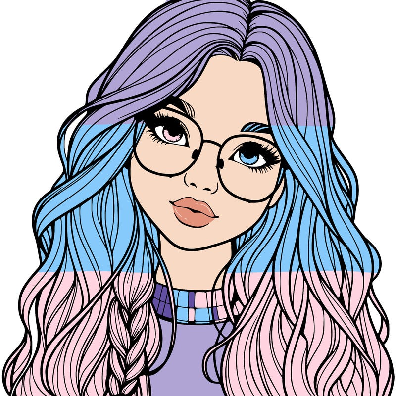 girl with long hair and freckles and glasses realistic