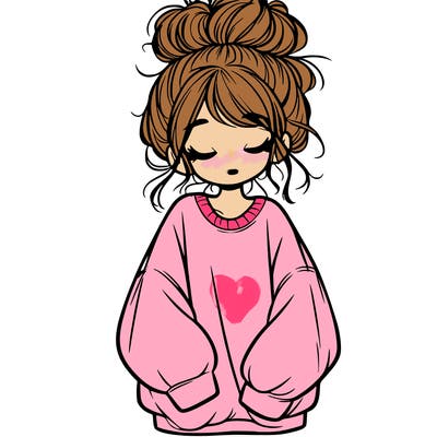 girl with baggy sweatshirt and messy bun