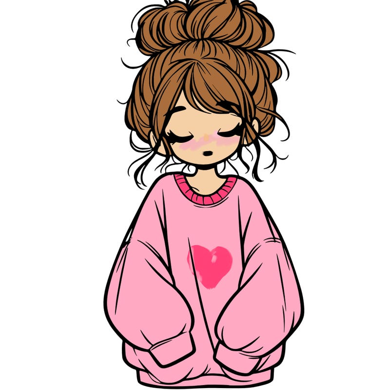 girl with baggy sweatshirt and messy bun