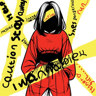 realistic girl faceless with baggy pants and a crop top