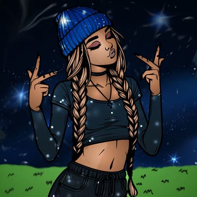 realistic teenage girl with braids and a beanie and crop top doing 🫶🏼