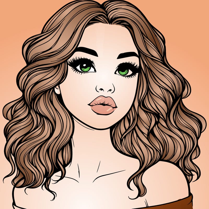 realistic girl with wavy hair and lips