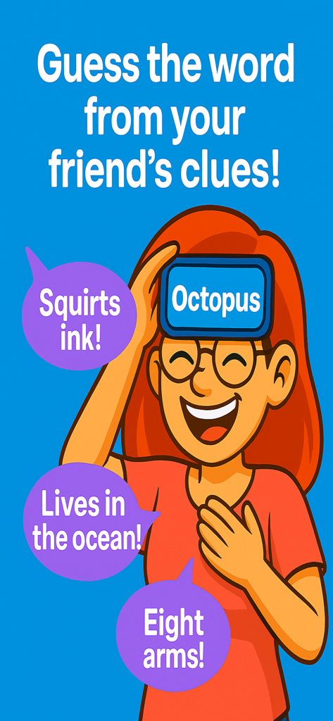 Heads Up - Charades - A woman playing a charades game by holding a phone to her forehead to guess a word from clues.
