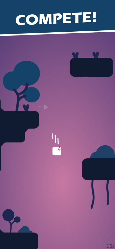A white square jumping between dark platforms against a purple gradient background in the game Square On Top