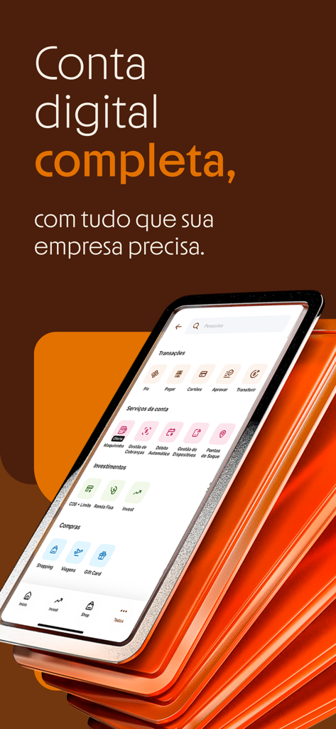 Inter Empresas: Conta PJ - Interfaccia del conto digitale Inter Empresas su uno smartphone che mostra funzionalità di banking e investimento aziendale.