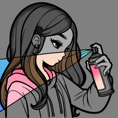 a realistic girl spray painting