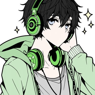 hot anime boy with headphones