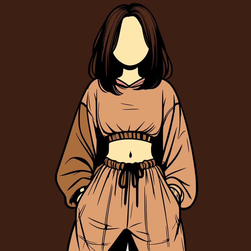 realistic girl faceless with baggy pants and a crop top