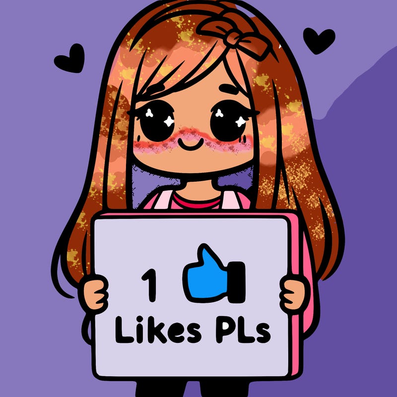 girl holding a sign saying 10 likes pls