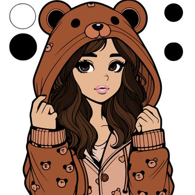 realistic girl in a animal pjs hoodie