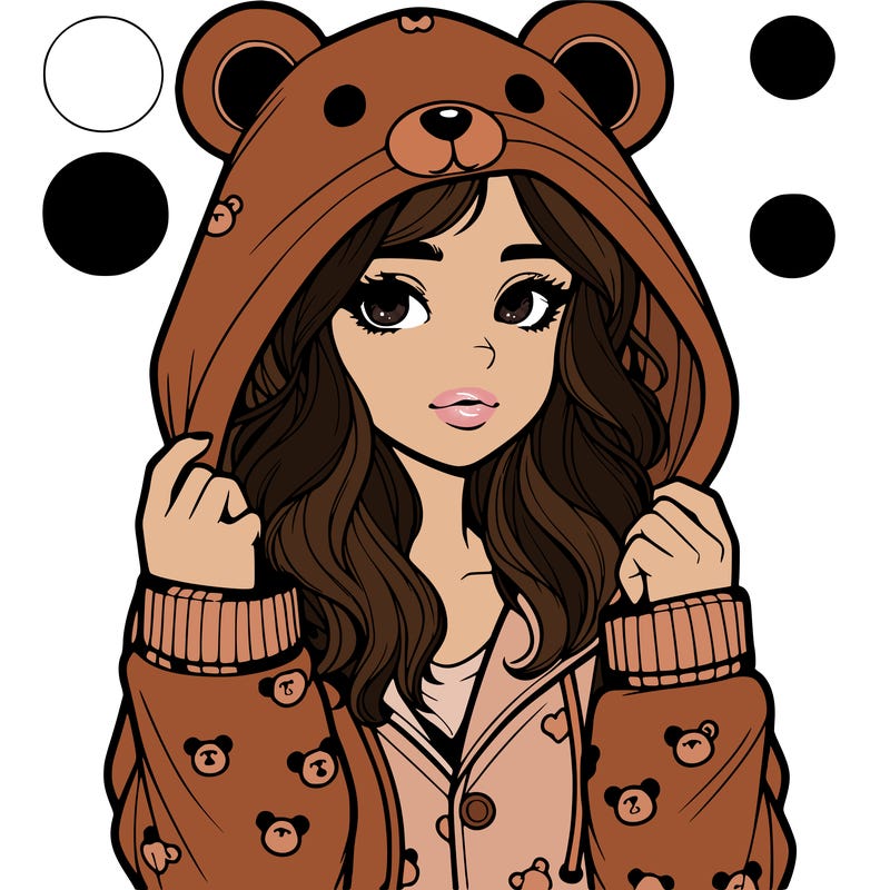 realistic girl in a animal pjs hoodie