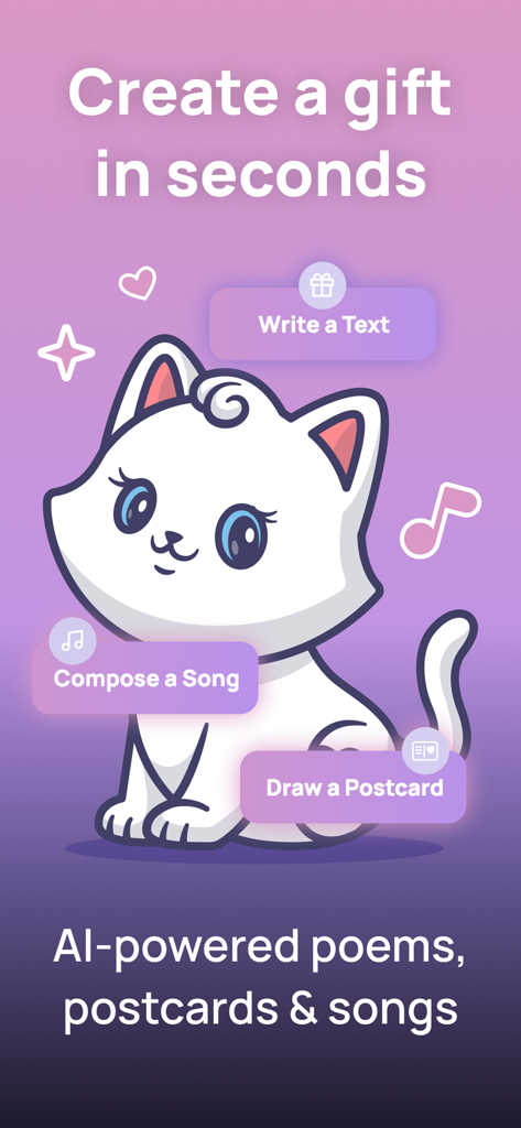 SingMyWish - AI Songs & Poems - Crea regalos personalizados con IA, incluyendo canciones, poemas y postales en segundos con SingMyWish