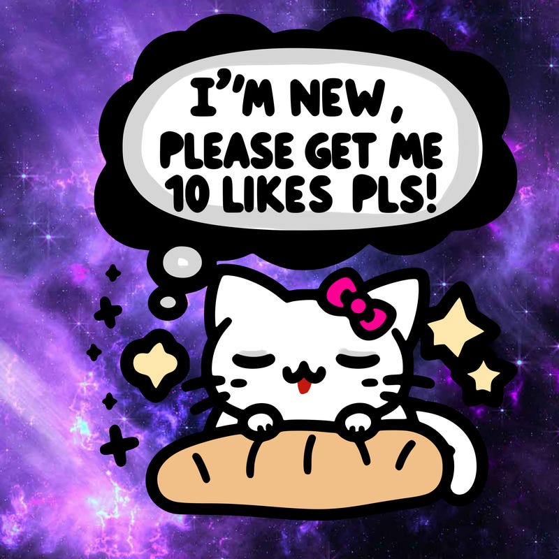 kitty taking a nap dream talking and saying "i'm new, please get me at least 10 likes pls!!"