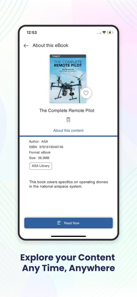 ASA Library - Information page for a drone pilot training ebook in the ASA Library app