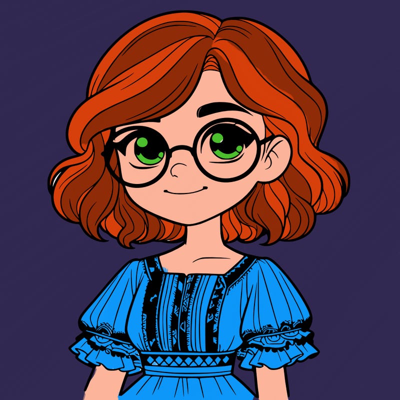 one girl with medium short hair, which are wavy. she has round glasses. she wears a latina outfit.